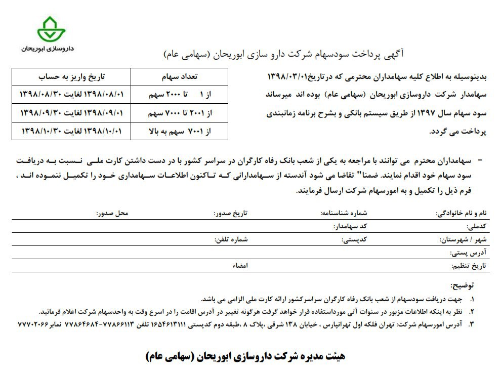 پرداخت سود «دابور» پرداخت سود «دابور»