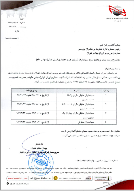 جدول زمانبندی پرداخت سود «رکیش» جدول زمانبندی پرداخت سود «رکیش»