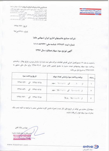 تعیین زمان پرداخت سود «مادیرا» بعد از مجمع