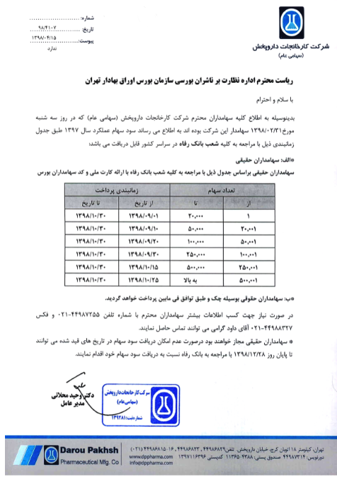 زمان پرداخت سود «دارو» معین شد زمان پرداخت سود «دارو» معین شد
