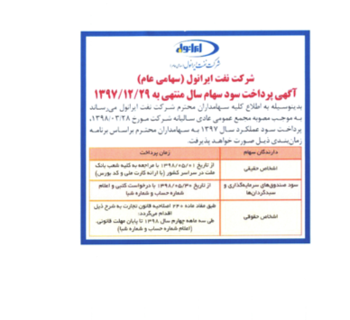 تغییر در زمان پرداخت سود «شرانل» تغییر در زمان پرداخت سود «شرانل»