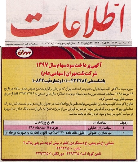 پرداخت سود «شبهرن» پرداخت سود «شبهرن»