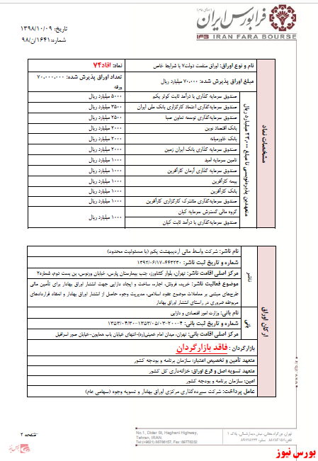 اطلاعيه پذيره‌نويسي اوراق منفعت دولت