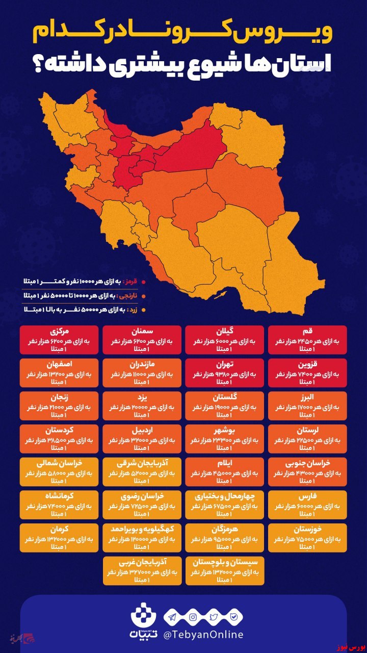 اینفوگرافی/ ویروس کرونا در کدام استان‌ها شیوع بیشتری داشته؟