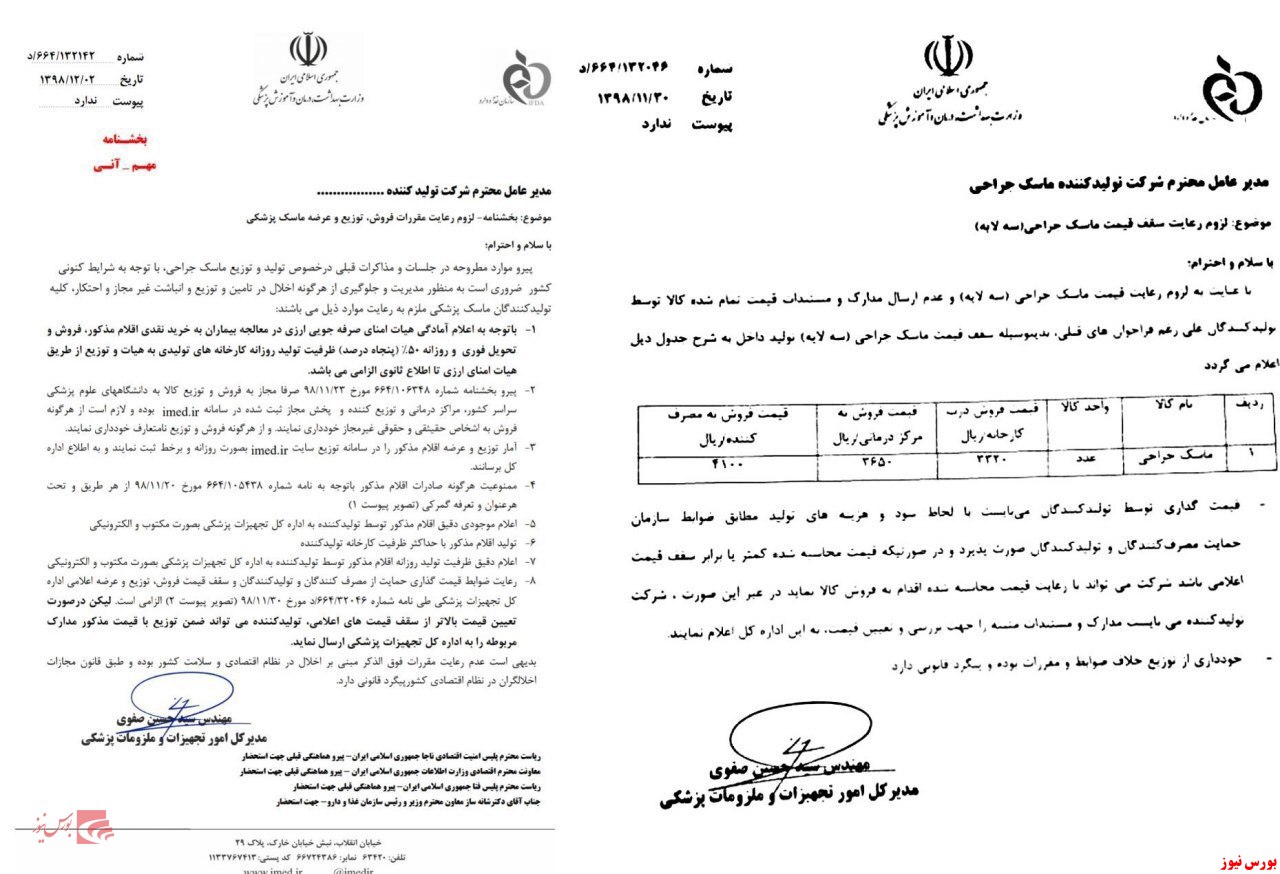 قیمت ماسک ۴۱۰ تومان است!