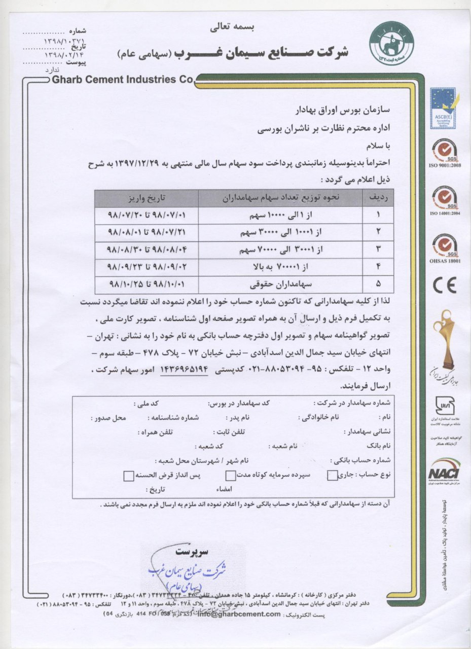 پرداخت سود نقدی «سغرب»