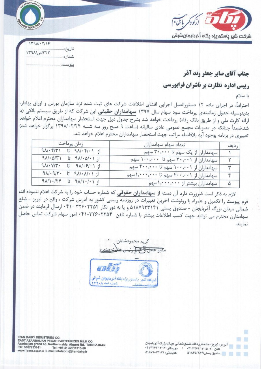 تعیین برنامه پرداخت سود «غپآذر» تعیین برنامه پرداخت سود «غپآذر»