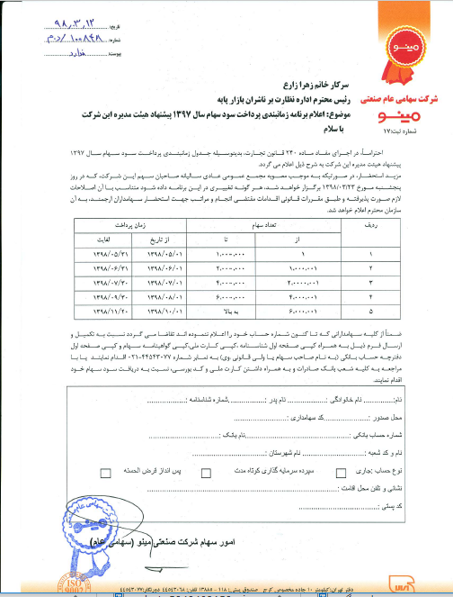 جدول زمانبندی پرداخت سود «غصینو»