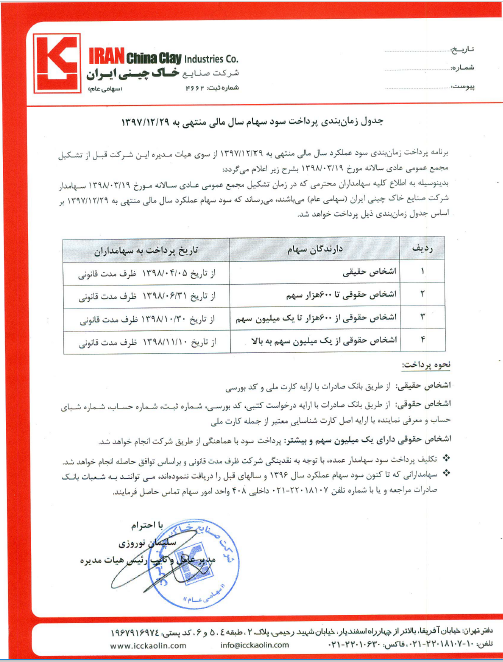 زمانبندی پرداخت سود «کخاک» زمانبندی پرداخت سود «کخاک»