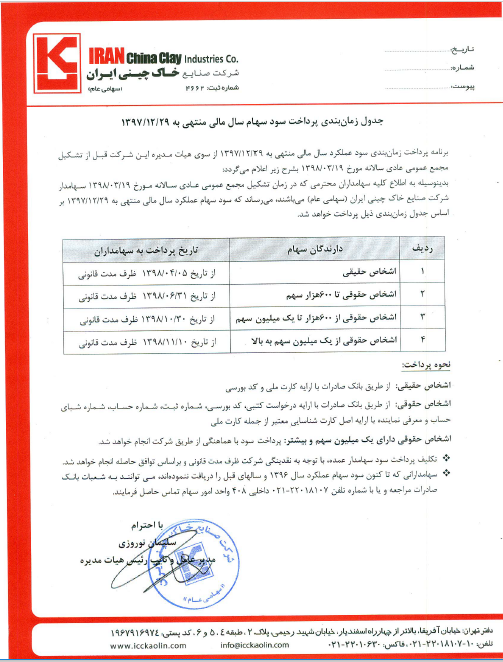 زمانبندی پرداخت سود «کخاک»