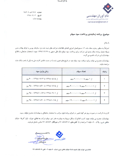 تعیین زمان پرداخت سود «ثنام»