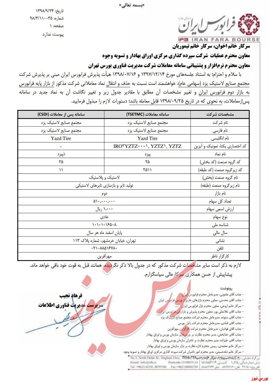 نماد مجتمع صنایع لاستیک یزد از بازار پایه حذف شد