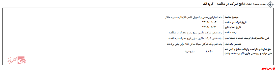 نتیجه شرکت در مناقصه+بورس نیوز