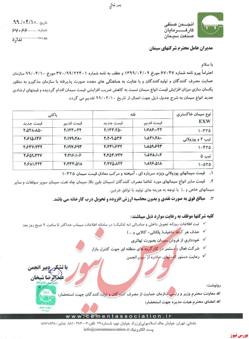 قیمت سیمان تیپ ۲ 