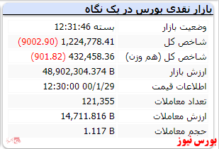 زیزش ۹ هزار واحدی شاخص در پایان معاملات