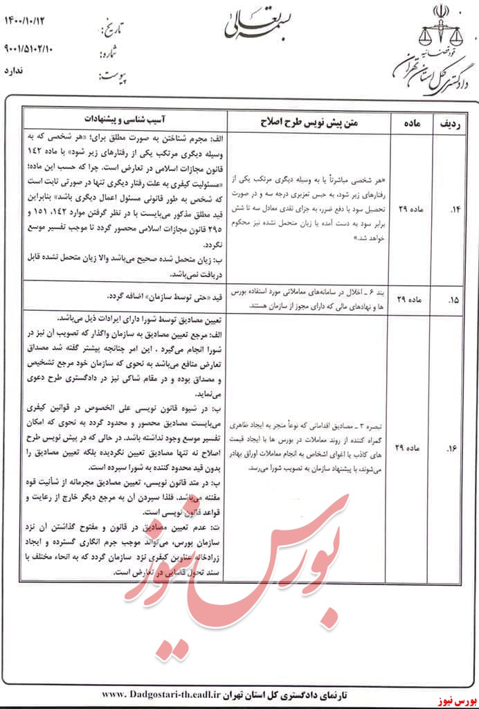 دادگستری تهران: پیش‌نویس قانون 