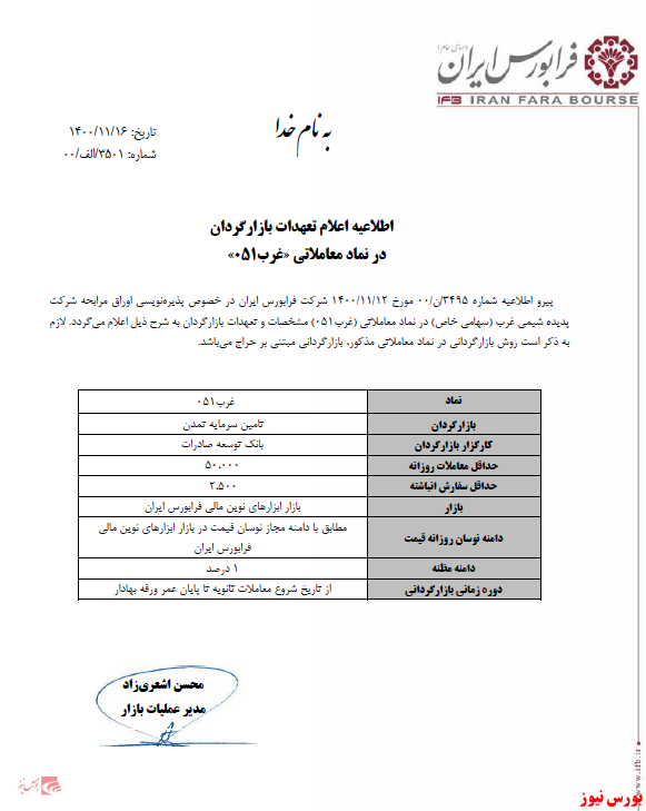 اطلاعیه تعهدات بازارگردان 