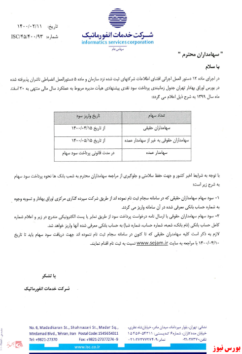 زمان پرداخت سود رانفور+بورس نیوز