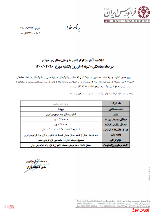 بازارگردانی به روش مبتنی بر حراج غپونه+بورس نیوز