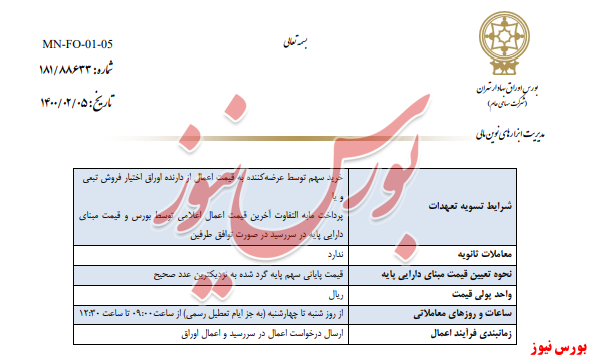 اطلاعیه عرضه اوراق اختیار فروش تبعی سهام شرکت پتروشیمی پارس در نماد 