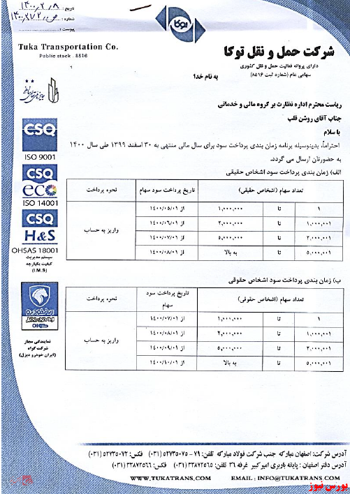 پرداخت سود حتوکا+بورس نیوز