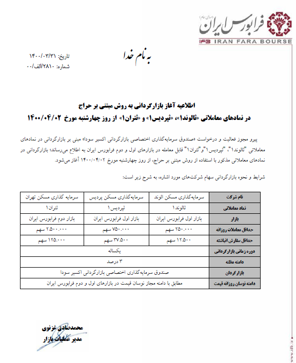 آغاز بازارگردانی به روش مبتنی بر حراج 