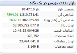 شاخص کل همچنان با رشد ۷۸۹۴ واحدی مواجه است