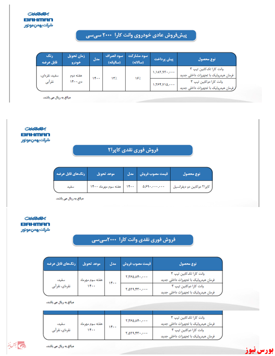 شرایط فروش کارا ۲۰۰۰ سی سی و کاپرا دو کابین اعلام شد