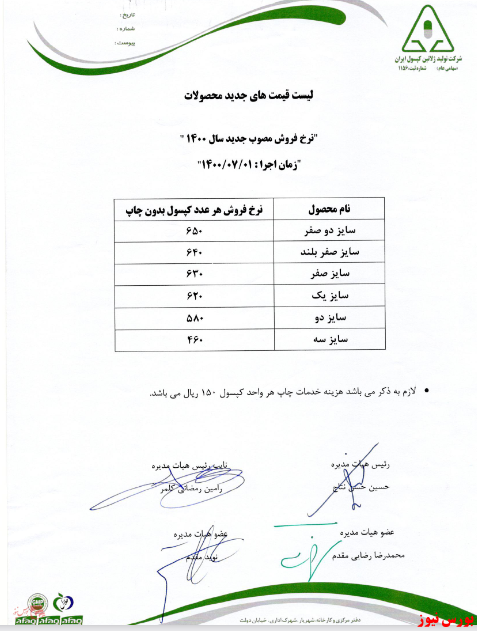 نرخ فروش کپسول های 