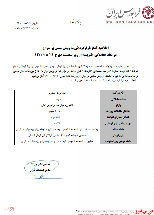 یک روز مانده تا بازارگردانی به روش مبتنی بر حراج 