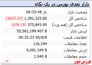 افت ۲۶۰۰ واحدی شاخص با گذشت ۳۰ دقیقه از بازار