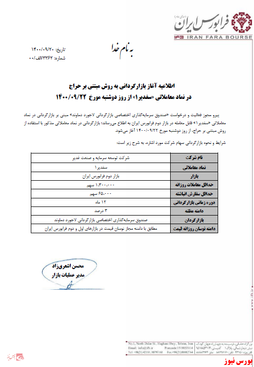 آغاز بازارگردانی به روش مبتنی بر حراج 