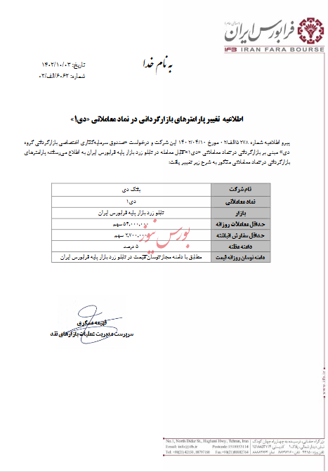 تغییر پارامترهای بازارگردانی