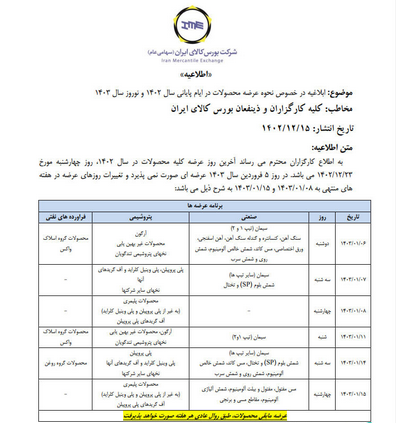 زمان عرضه در بورس کالا تغییر کرد