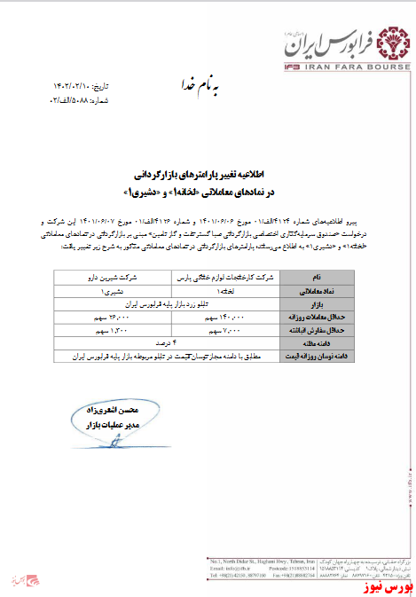 تغییر پارامترهای بازارگردانی