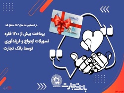 پرداخت بیش از ۱۲۰۰ فقره تسهیلات ازدواج و فرزندآوری توسط بانک تجارت پرداخت بیش از ۱۲۰۰ فقره تسهیلات ازدواج و فرزندآوری توسط بانک تجارت