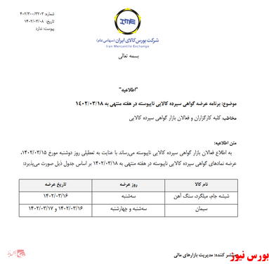 برنامه عرضه گواهی سپرده کالایی تغییر کرد