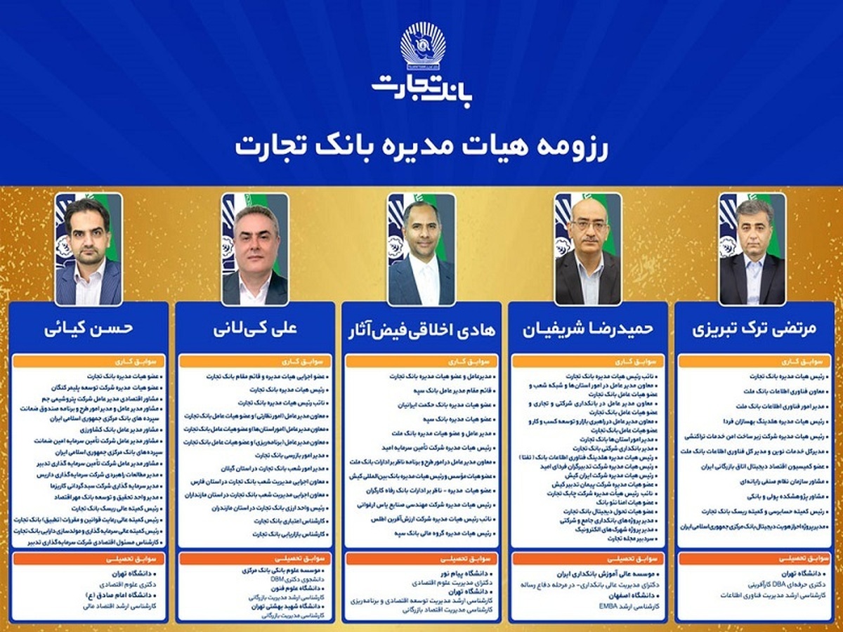 اعضای هیاتمدیره بانک تجارت به مدت دو سال ابقا شدند اعضای هیاتمدیره بانک تجارت به مدت دو سال ابقا شدند