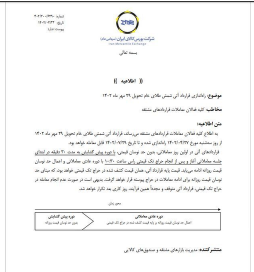 راه اندازی قرارداد آتی شمش طلای خام با تحویل مهرماه