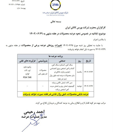 برنامه عرضه محصولات در بورس کالا تغییر کرد