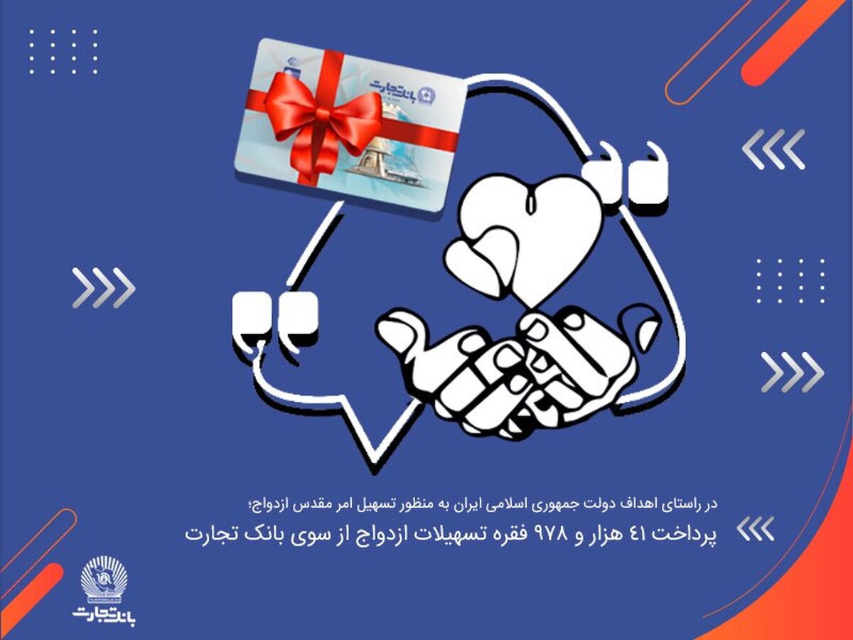 بانک تجارت در ۵ ماهه اول امسال ۴۱ هزار و ۹۷۸ فقره تسهیلات ازدواج پرداخت کرد بانک تجارت در ۵ ماهه اول امسال ۴۱ هزار و ۹۷۸ فقره تسهیلات ازدواج پرداخت کرد