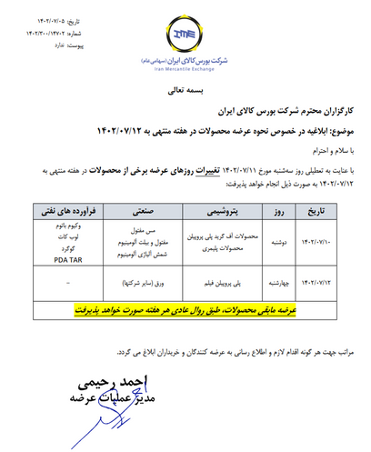 زمان بندی جدید عرمحصولات در بورس کالا