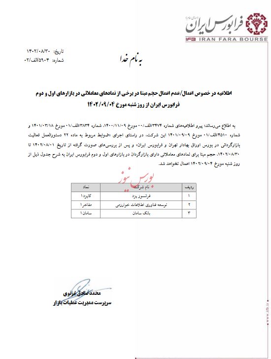 عدم اعمال حجم مبنا در سه نماد فرابورسی