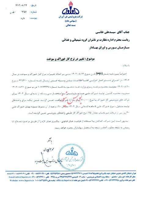 تغییر نرخ خرید مواد اولیه