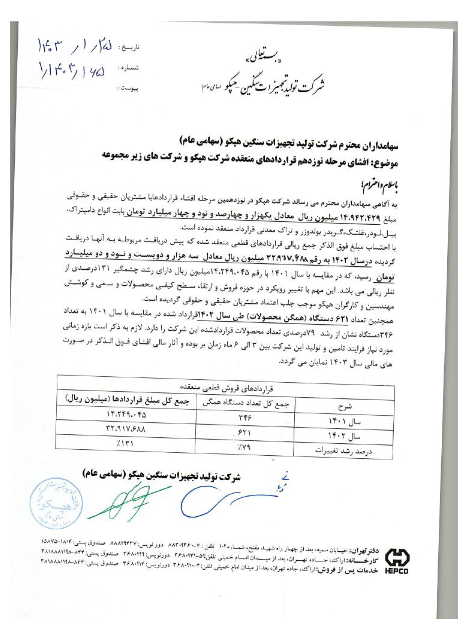 انعقاد قرارداد فروش انواع ماشین آلات توسط