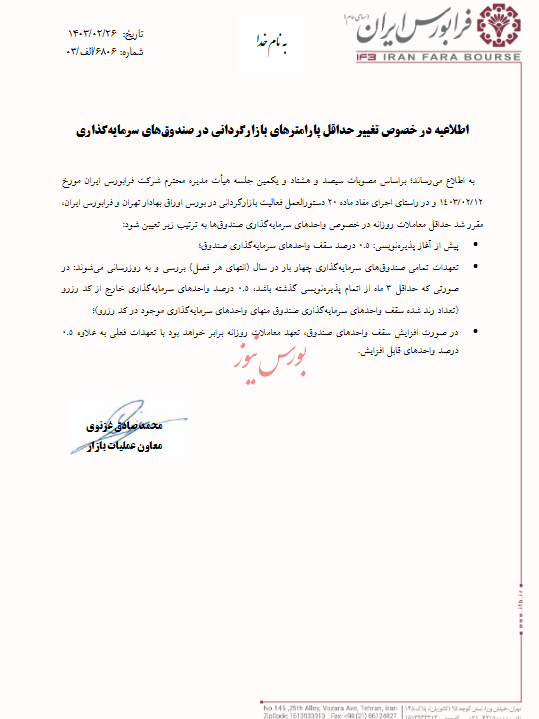 پارامتر‌های بازارگردانی صندوق‌های سرمایه‌گذاری تغییر کرد