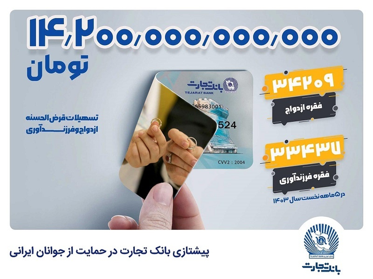 تجارت؛ بانک نخست کشور در حمایت از ازدواج و فرزندآوری جوانان ایرانی تجارت؛ بانک نخست کشور در حمایت از ازدواج و فرزندآوری جوانان ایرانی