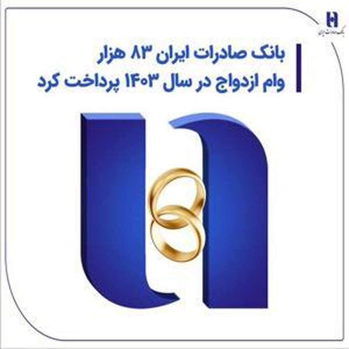بانک صادرات ایران در سال ۱۴۰۳، ۸۳ هزار وام ازدواج را به متقاضیان اختصاص داد