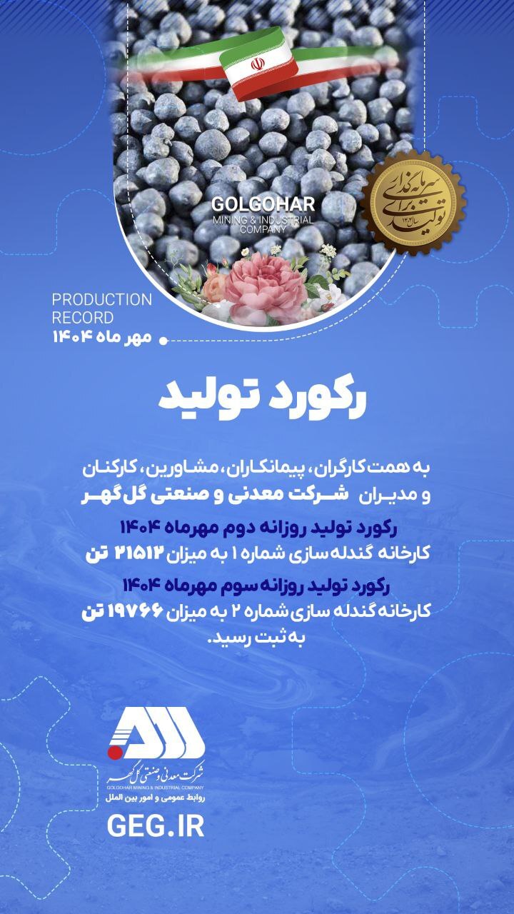 رکورد جدید در کارخانه‌های گندله‌سازی گل‌گهر ثبت شد