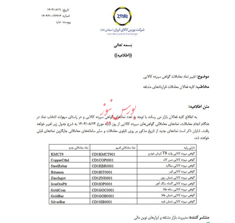 نماد معاملاتی گواهی سپرده کالایی تغییر کرد نماد معاملاتی گواهی سپرده کالایی تغییر کرد
